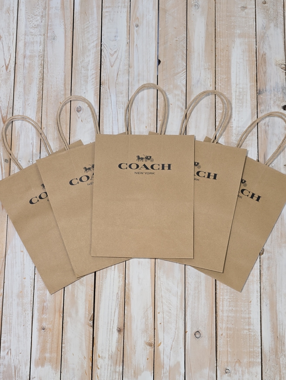 Authentic COACH New York Small Brown Paper Shopping Gift Bags - Set of 5